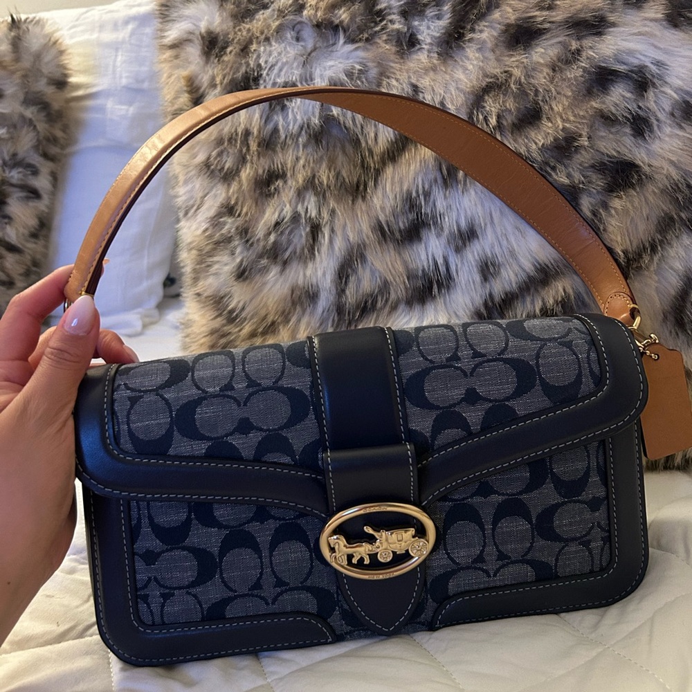 Coach Navy and Tan Shoulder Bag